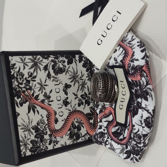 Gucci garden snake sterling silver ring Wide stack Band Italy 14 American 6.75